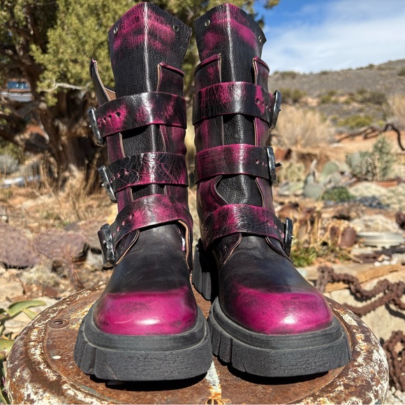 A.S.98 HAMISH FUCHSIA DAMI MOTO BRUSH OFF PLATFORM BIKER BOOTS - Picture 9 of 16